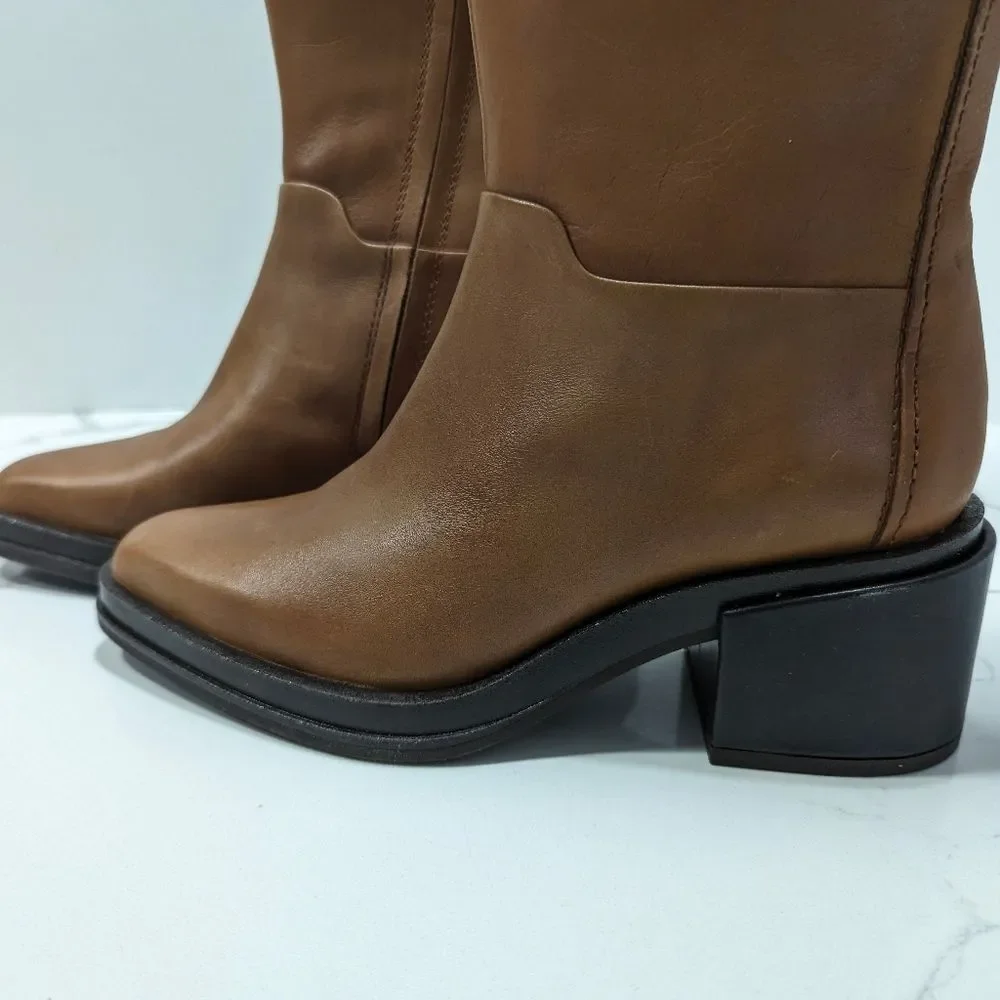NEW Franco Sarto Womens L-Dorica Wide Calf leather High Tall Boot Cognac 6.5 WC